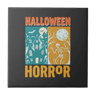 Azulejo Diseño de luna de casa embrujada de Halloween_1
