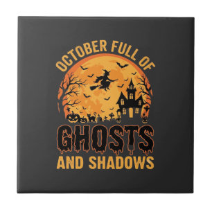Azulejo Diseño de luna de Halloween de fantasmas y sombras