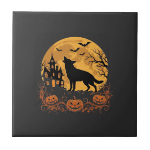Azulejo Diseño de luna de Halloween de pastor alemán_1