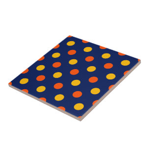 Azulejo Diseño de lunares naranjas y amarillos sobre azul
