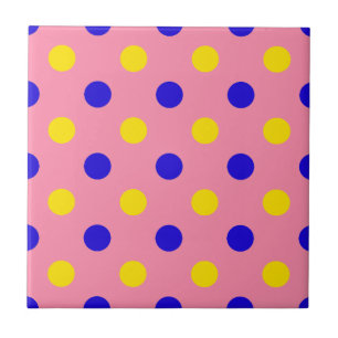 Azulejo Diseño de lunares rosados azules y amarillos