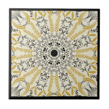 Diseño de Mandala amarillo boho y negro