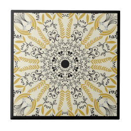 Azulejo Diseño de Mandala amarillo boho y negro