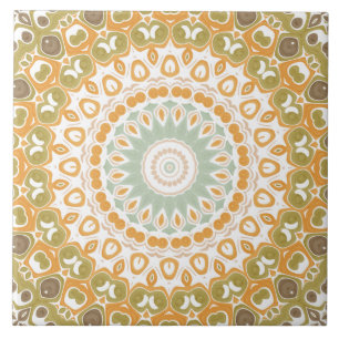 Azulejo Diseño de Mandala de Ámbar Terroso y Musgo