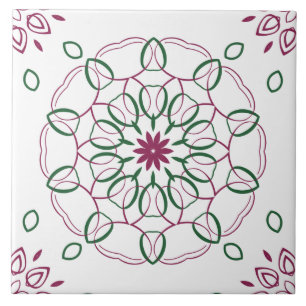 Azulejo Diseño de Mandala Geométrico Magenta y Verde