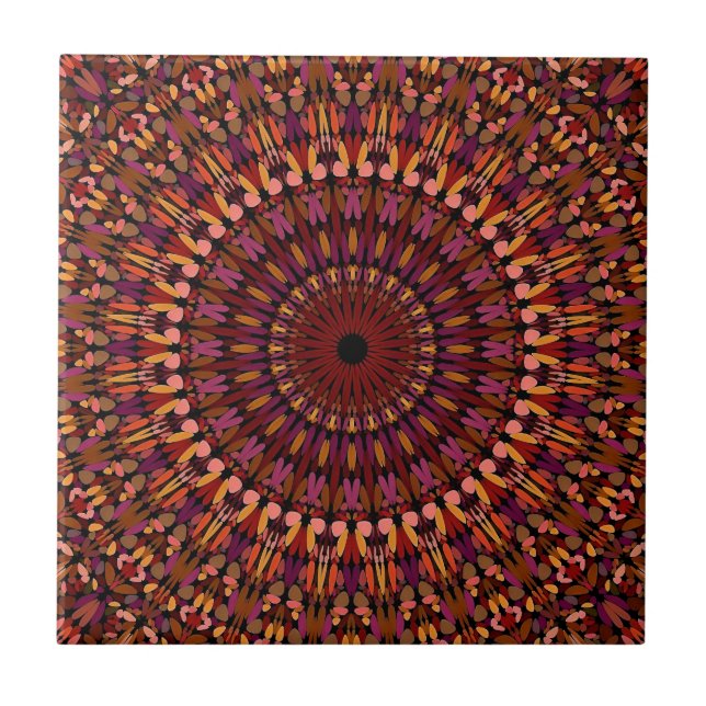 Azulejo Diseño de Mandala Marrón Floral (Frente)