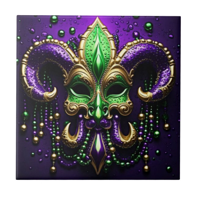 Azulejo Diseño de Mardi Gras Fleur De Lis (Frente)