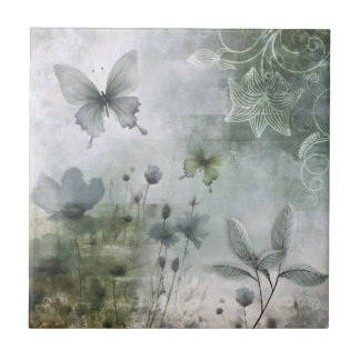 Azulejo Diseño de mariposas y flores abstractas vintage 40