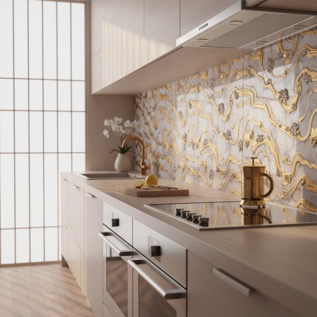 Azulejo Diseño de mármol blanco y oro líquido de lujo (Subido por el creador)