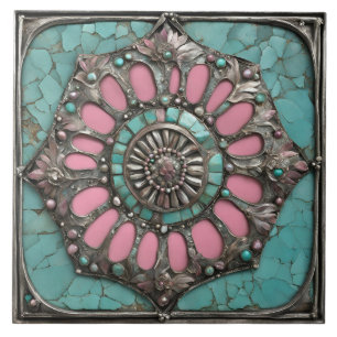 Azulejo Diseño de medallón de piedra preciosa floral del s