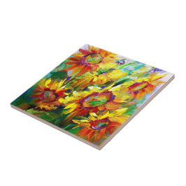 Azulejo Diseño de mosaicos de girasoles florales
