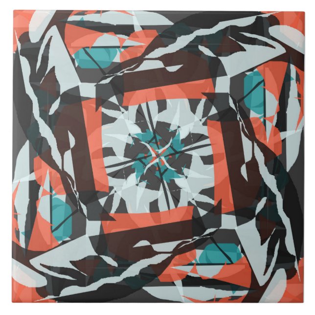 Azulejo Diseño de mosaicos giratorios en Naranja, negro y  (Frente)