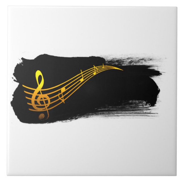 Azulejo Diseño de música de clave de sol dorado-amarillo (Frente)
