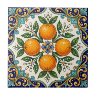 Azulejo Diseño de naranja cítrico de mayólica italiana Aqu