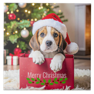 Azulejo Diseño de Navidad de cachorro de Beagle,