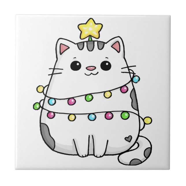 Azulejo Diseño de Navidad de gato lindo  (Frente)
