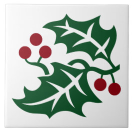 Azulejo Diseño de Navidades de Green Holly y Red Berries