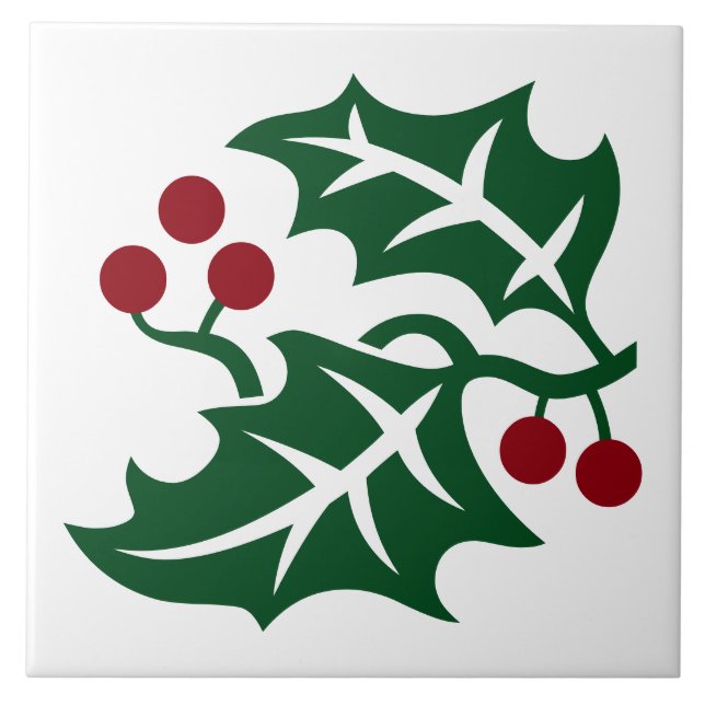 Azulejo Diseño de Navidades de Green Holly y Red Berries (Frente)