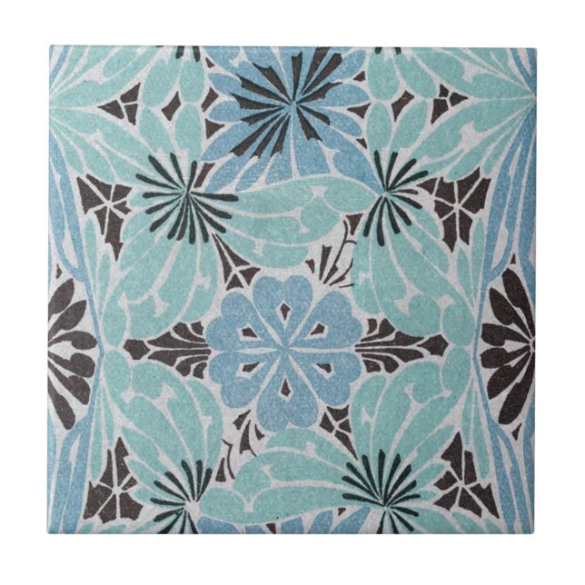 Azulejo diseño de nouveau de arte floral azul (Frente)