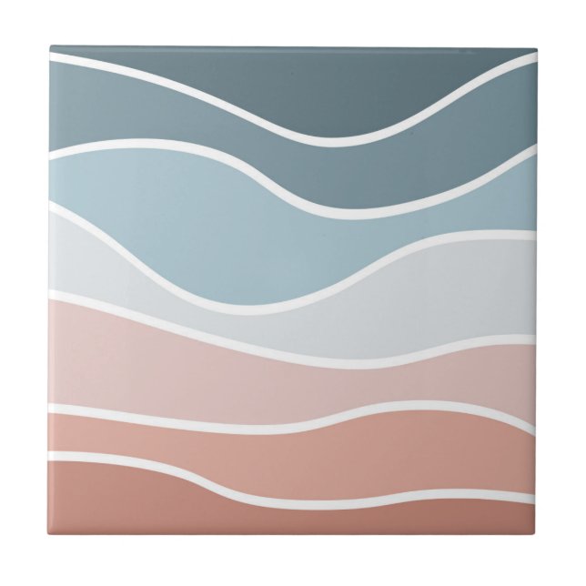 Azulejo Diseño de olas de estilo retro azul y rosa (Frente)