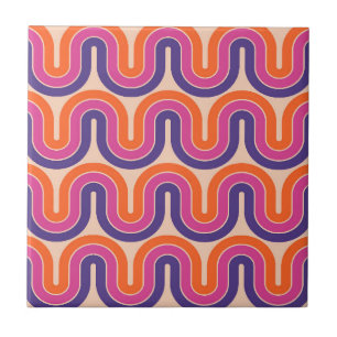Azulejo Diseño de onda geométrica retro colorida