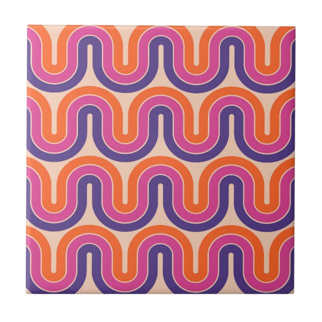 Azulejo Diseño de onda geométrica retro colorida (Frente)