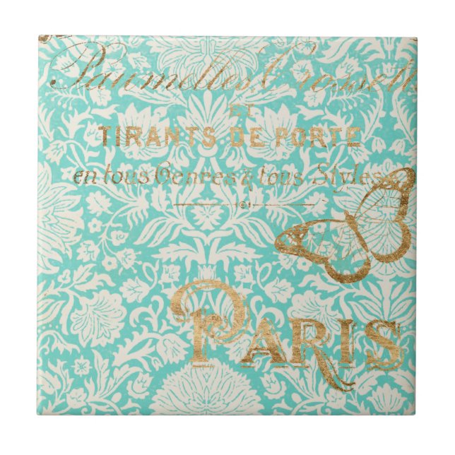 Azulejo Diseño de oro de París con mariposa (Frente)