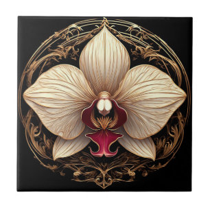 Azulejo Diseño de orquídea dorada elegante