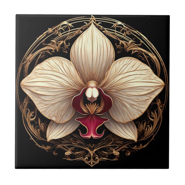 Azulejo Diseño de orquídea dorada elegante (Frente)