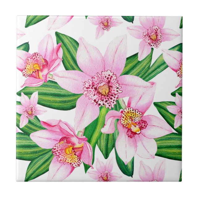 Azulejo Diseño de orquídeas acuarelas 12 (Frente)
