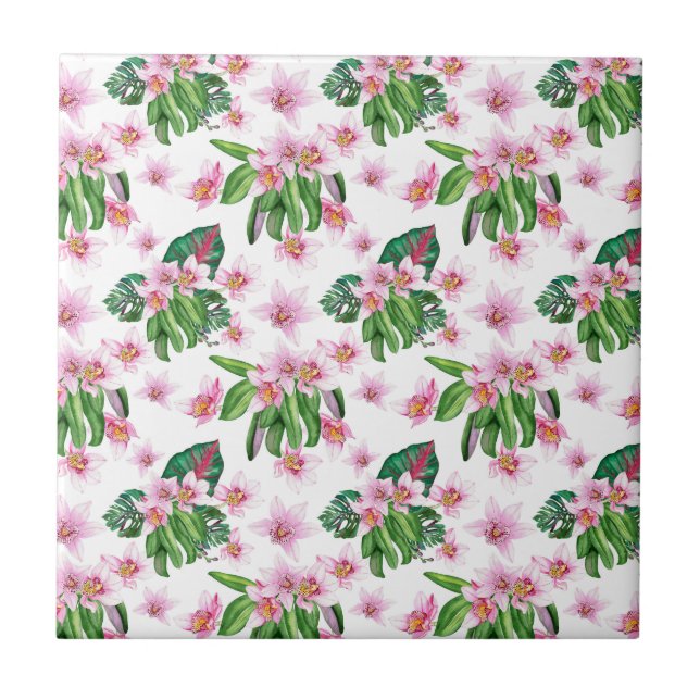 Azulejo Diseño de orquídeas acuarelas 30 (Frente)