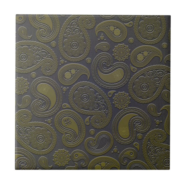 Azulejo diseño de paisley marrón dorado (Frente)
