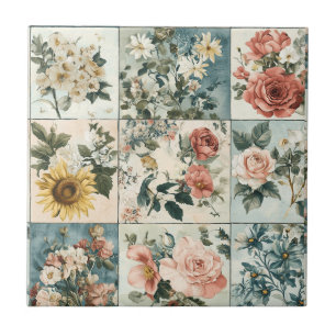 Azulejo Diseño de Parchwork floral vintage