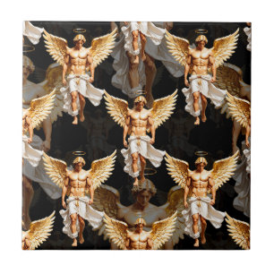 Azulejo Diseño de patrón de ángeles dorados celestiales 