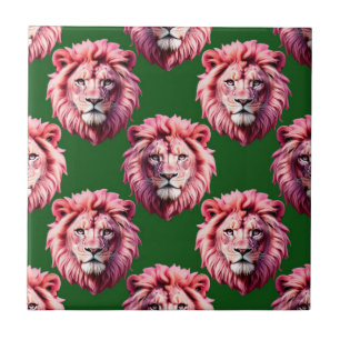 Azulejo Diseño de patrón de animal cabeza de león rosa ver