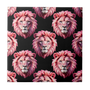 Azulejo Diseño de patrón de animal con cabeza de león rosa