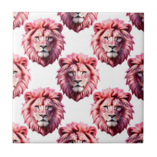 Azulejo Diseño de patrón de animal con cabeza de león rosa