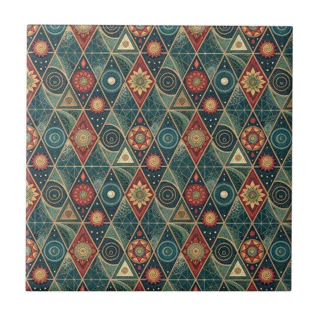 Azulejo Diseño de Patrón de Arte de Mandala Bóho Geométric (Frente)