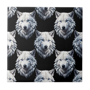 Azulejo Diseño de patrón de cabeza de lobo blanco