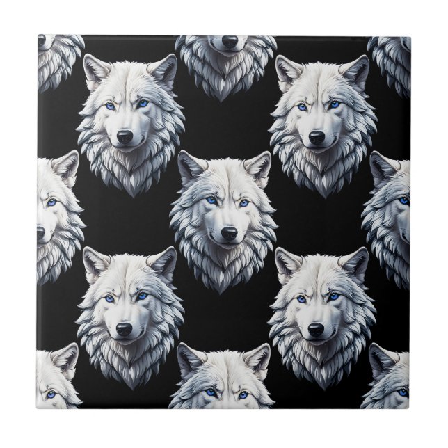 Azulejo Diseño de patrón de cabeza de lobo blanco (Frente)
