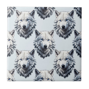 Azulejo Diseño de patrón de cabeza de lobo blanco - Blanco