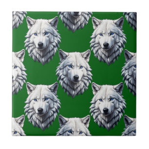 Azulejo Diseño de patrón de cabeza de lobo blanco verde