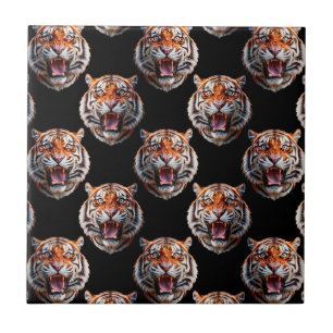 Azulejo Diseño de patrón de cabeza de tigre - Negro