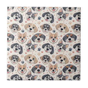 Azulejo Diseño de patrón de cara de cachorro lindo para ni