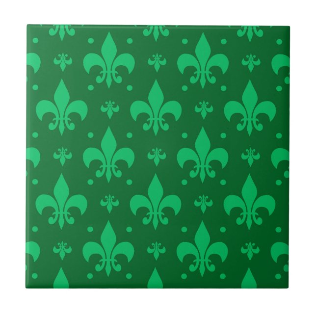 Azulejo Diseño de patrón de flor de lis verde (Frente)