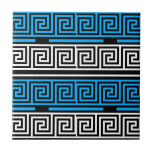 Azulejo Diseño de patrón de llave griega azul negro blanco