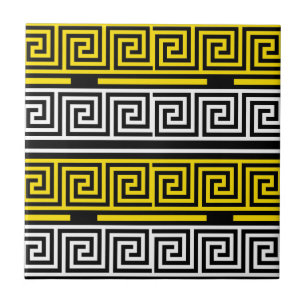 Azulejo Diseño de patrón de llave griega en blanco y amari