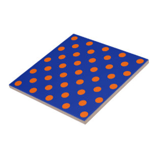 Azulejo Diseño de patrón de lunares naranja sobre azul