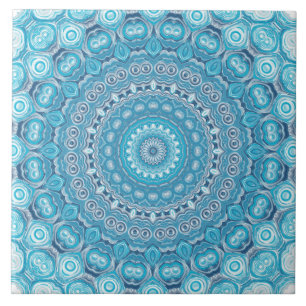 Azulejo Diseño de patrón de mandala azul y blanco