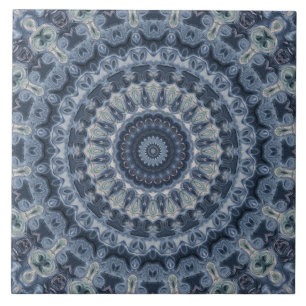 Azulejo Diseño de Patrón de Mandala Azul y Plateado